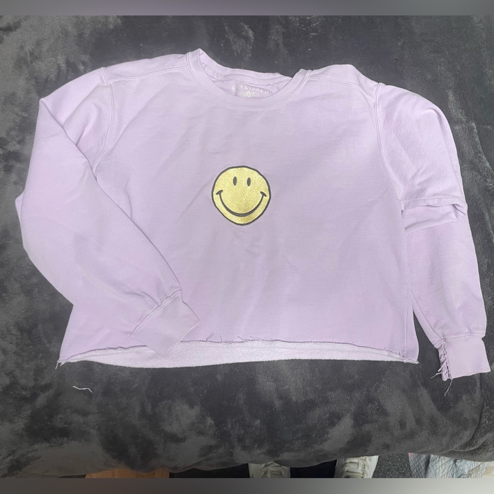 Purple smiley face crew neck